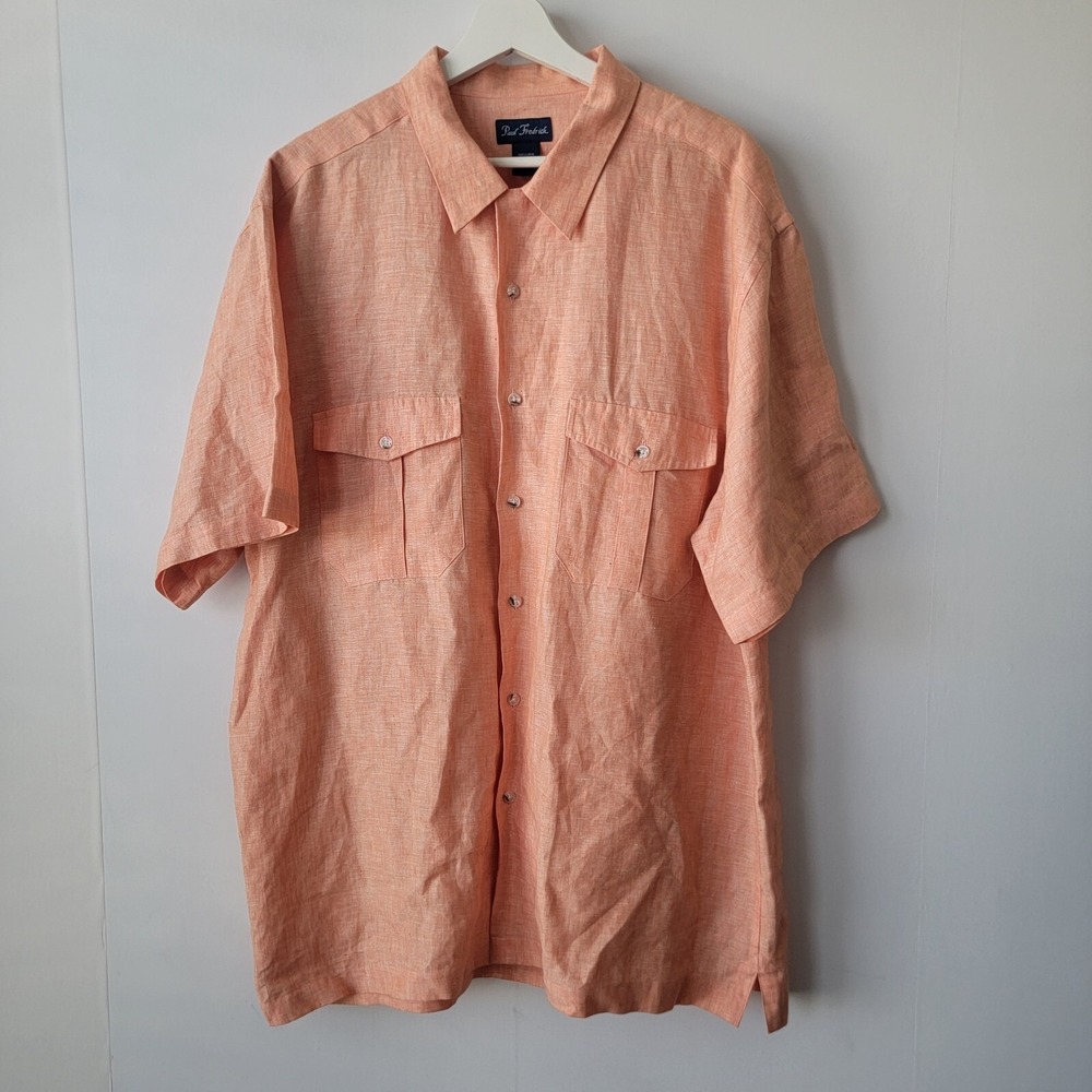 Paul fredrick mens 100% Linen Casual Button-Down Shirts size XL short sleeve